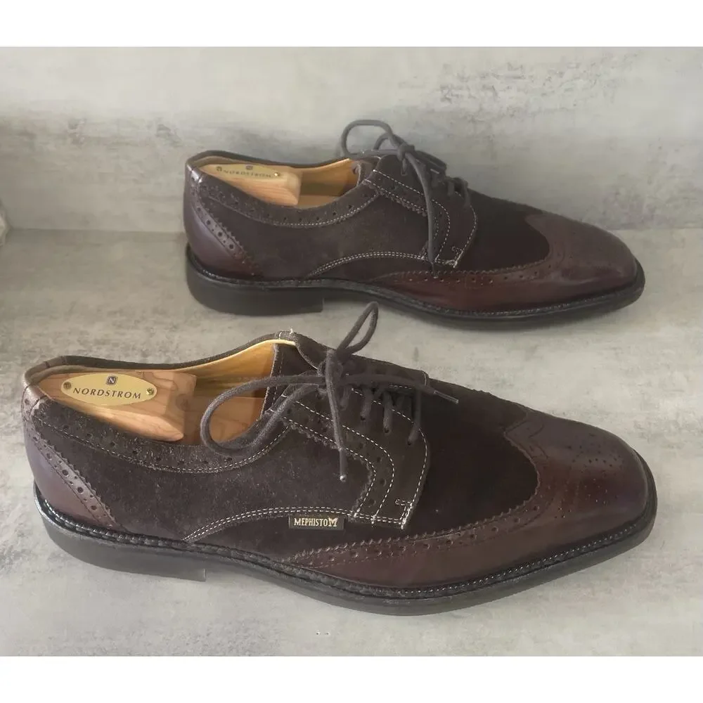 Mephisto Paolino Wingtip Oxford Brown Leather Suede Men's US 10 Goodyear Welt